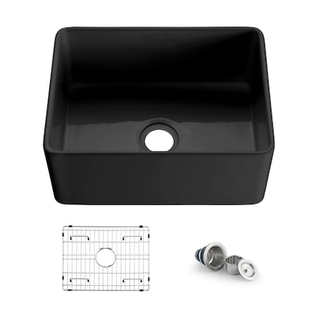 Kibi Pure 24 Fireclay Kitchen Farmhouse Apron Front Single Bowl Sink - Matte Black K2-SF24MB